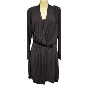 White House Black Market Long Sleeve‎ Faux Wrap Dress, Charcoal, Size 4